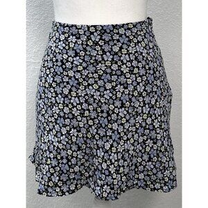 DIVIDED by H&M Womens SIZE 6 Navy Floral Fluted Flare Mini SKIRT Lined EUC
